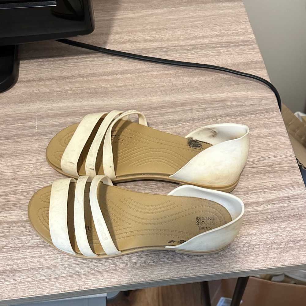 CROCS Women's White and Tan Sandals